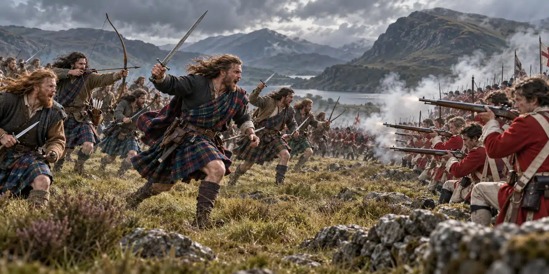Highlanders Charge the Redcoats in battle of sheriffmuir , Outlander Blood of my blood